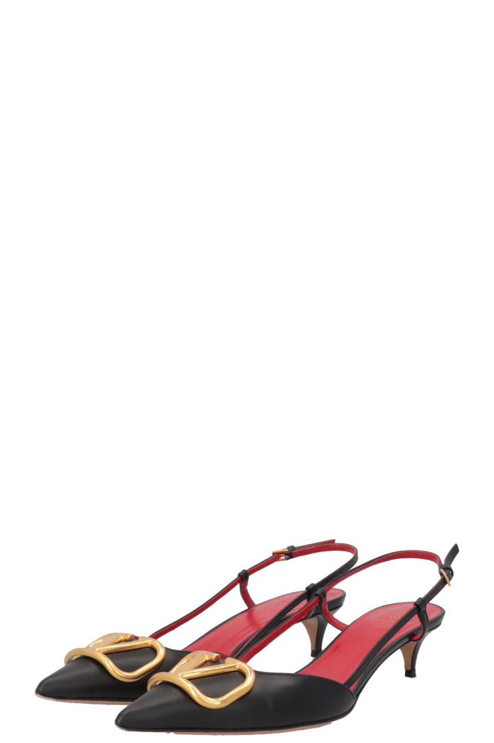 VALENTINO V Logo Signature Slingbacks Black Gold