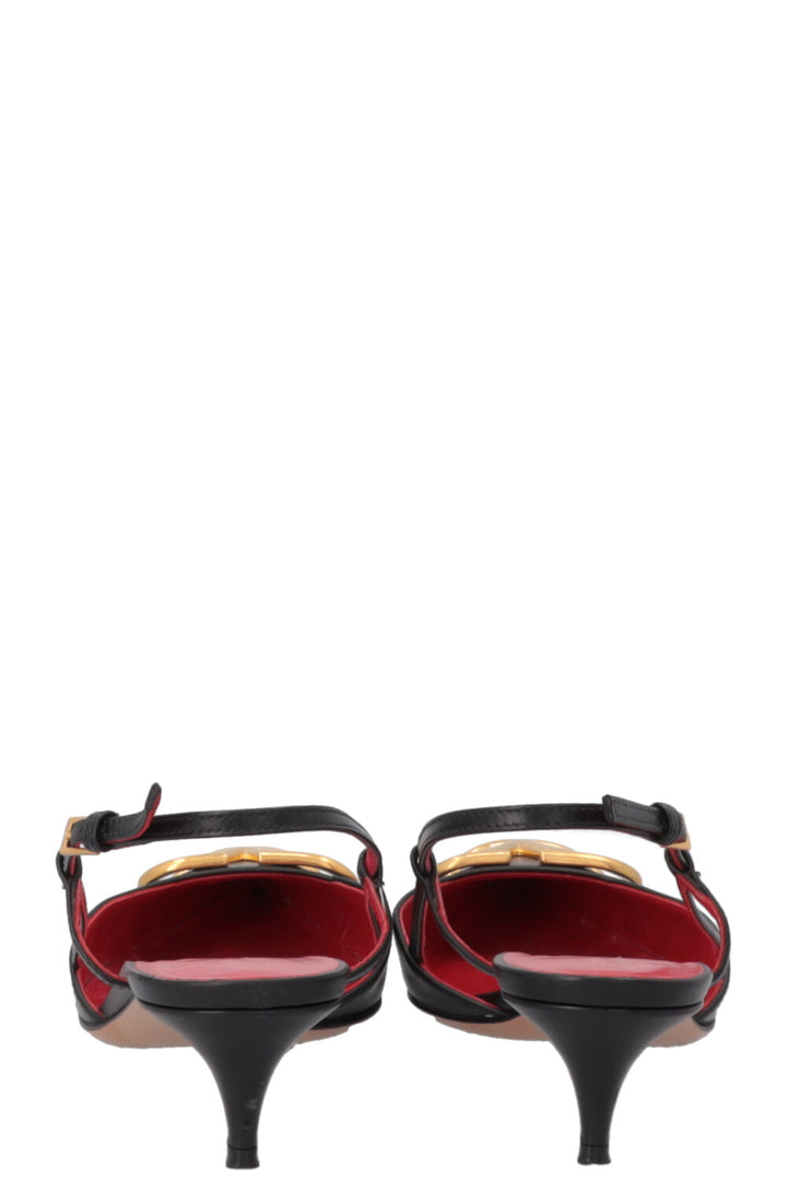 VALENTINO V Logo Signature Slingbacks Black Gold