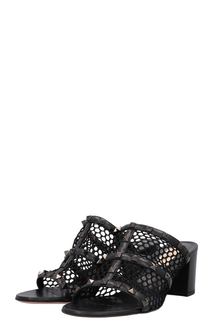 VALENTINO Mesh Rockstud Mules Black