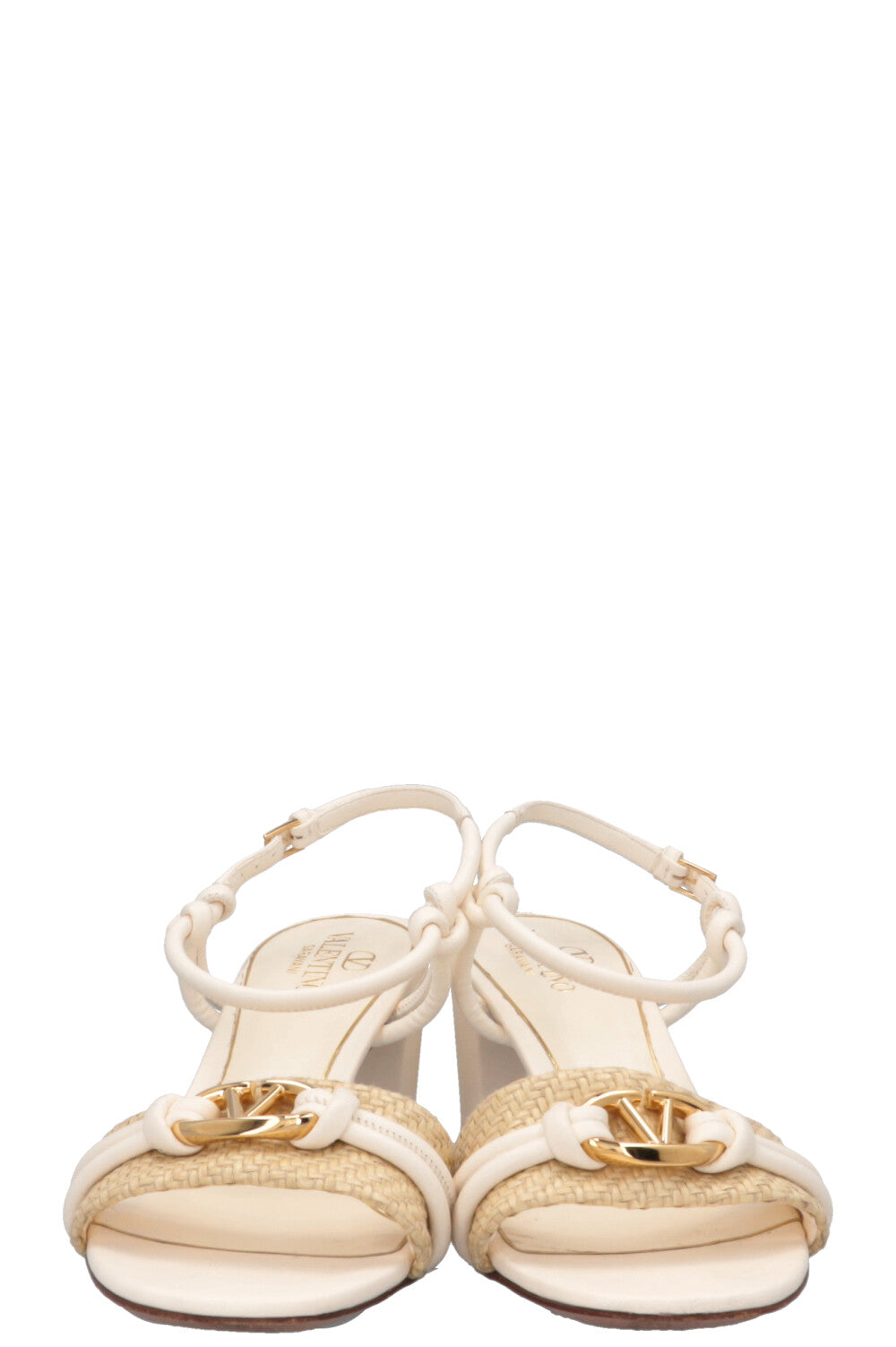 VALENTINO V Logo Raffia Trimmed Sandals White
