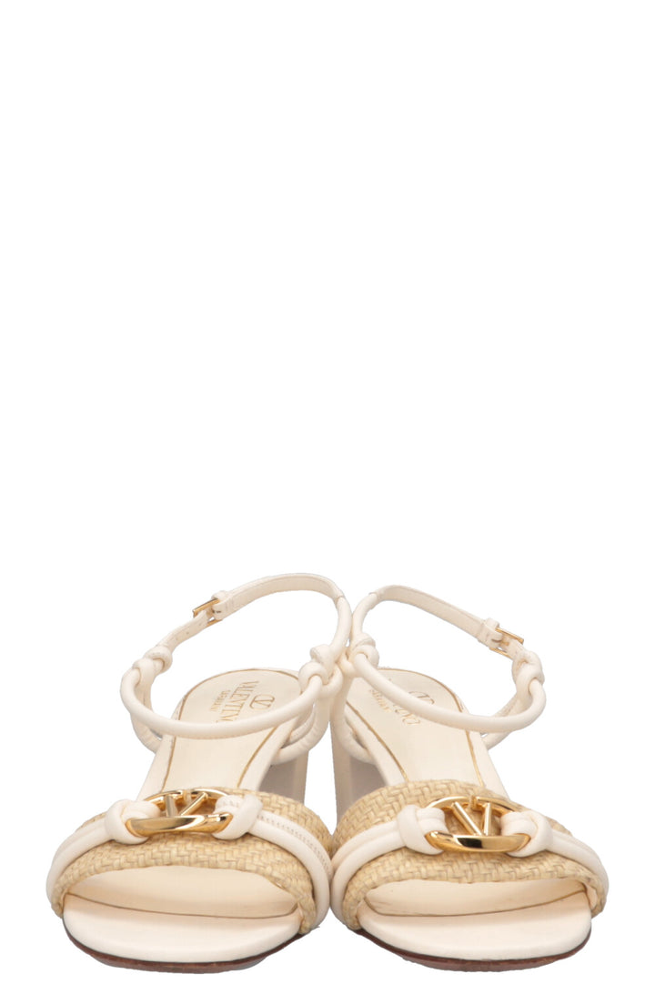 VALENTINO V Logo Raffia Trimmed Sandals White