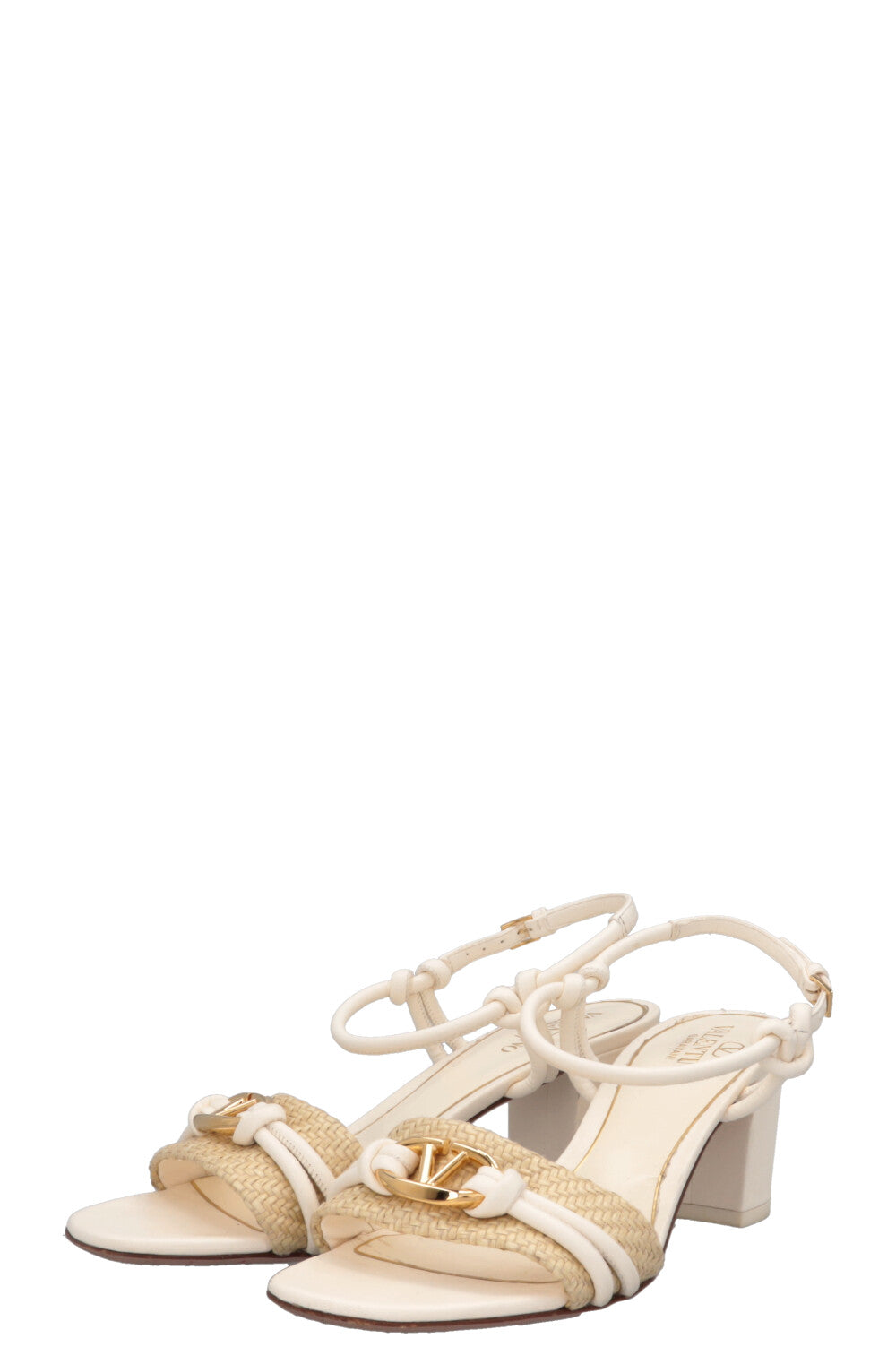 VALENTINO V Logo Raffia Trimmed Sandals White