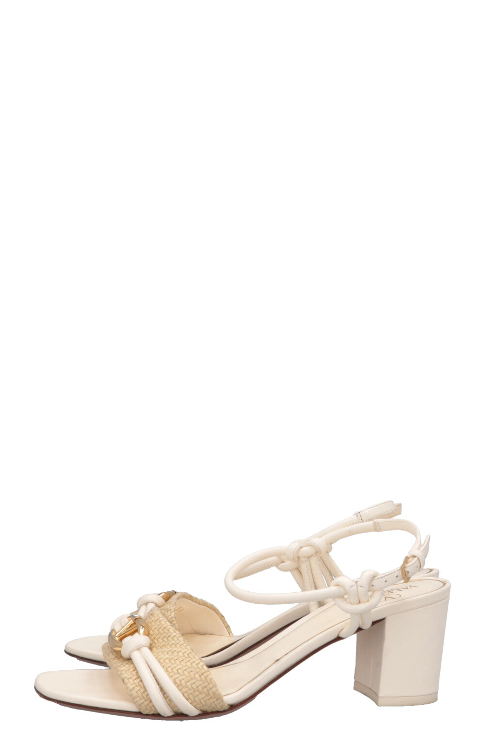 VALENTINO V Logo Raffia Trimmed Sandals White