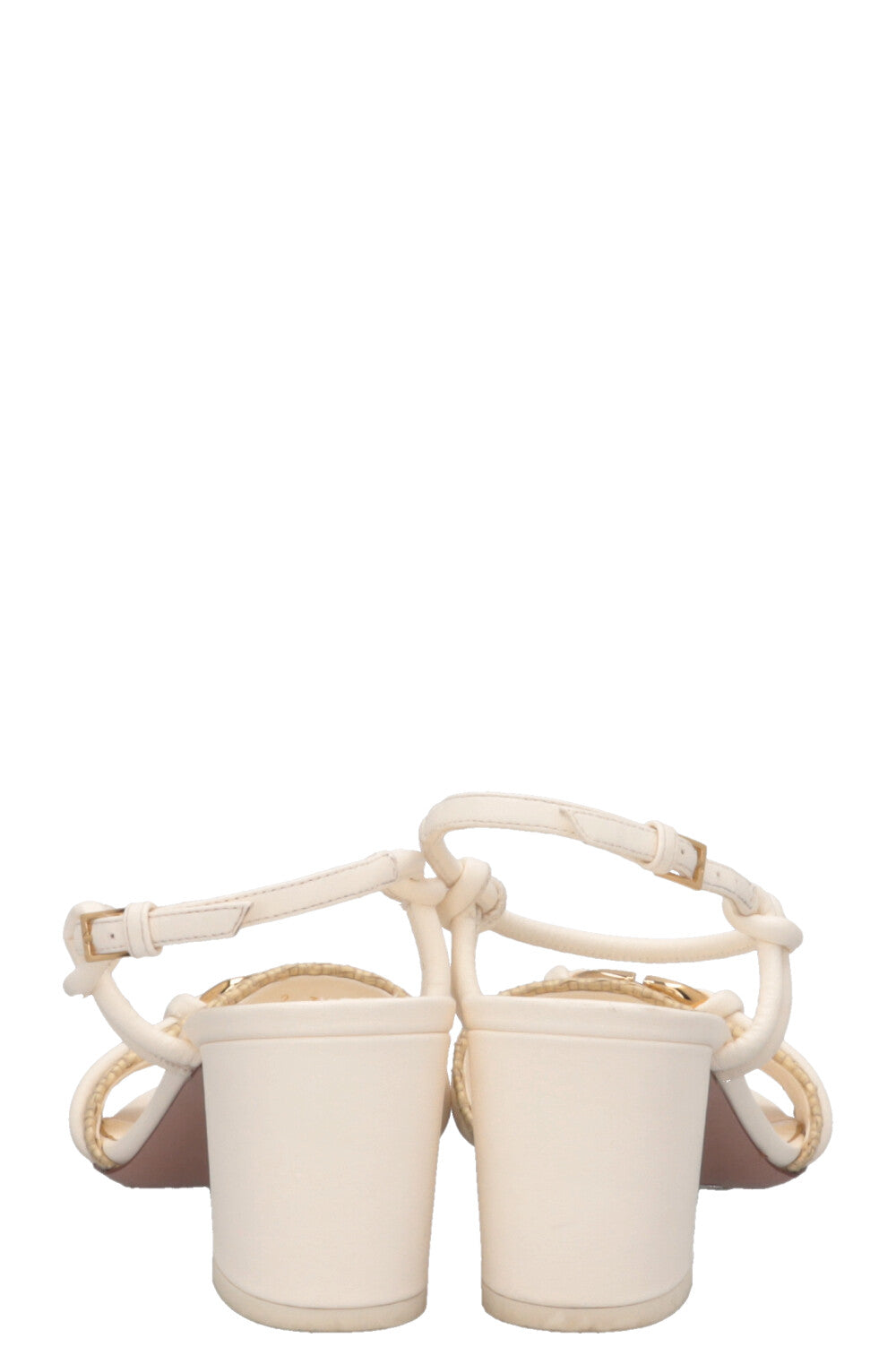 VALENTINO V Logo Raffia Trimmed Sandals White
