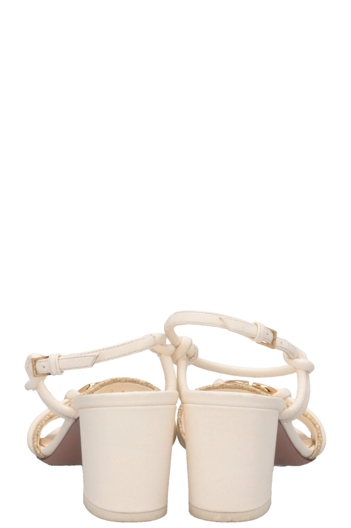 VALENTINO V Logo Raffia Trimmed Sandals White