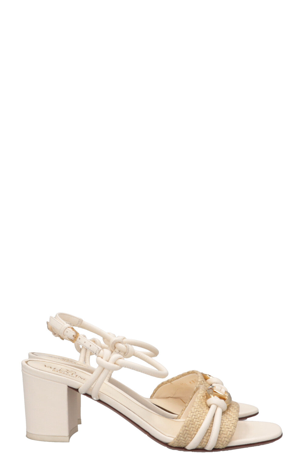 VALENTINO V Logo Raffia Trimmed Sandals White