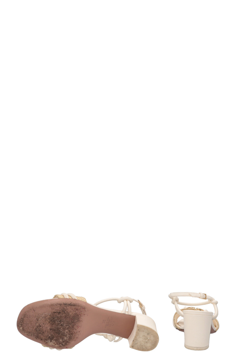 VALENTINO V Logo Raffia Trimmed Sandals White