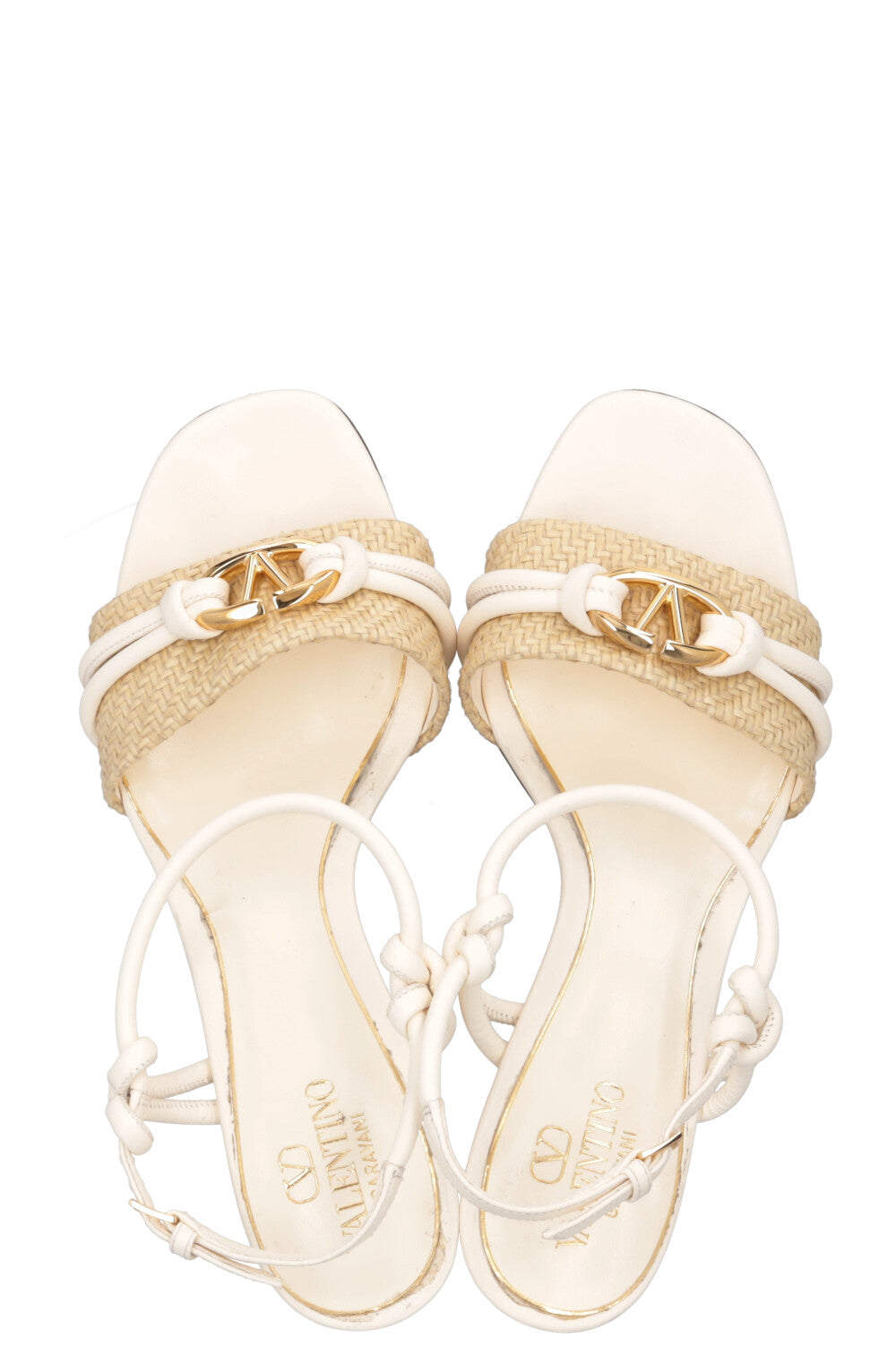 VALENTINO V Logo Raffia Trimmed Sandals White