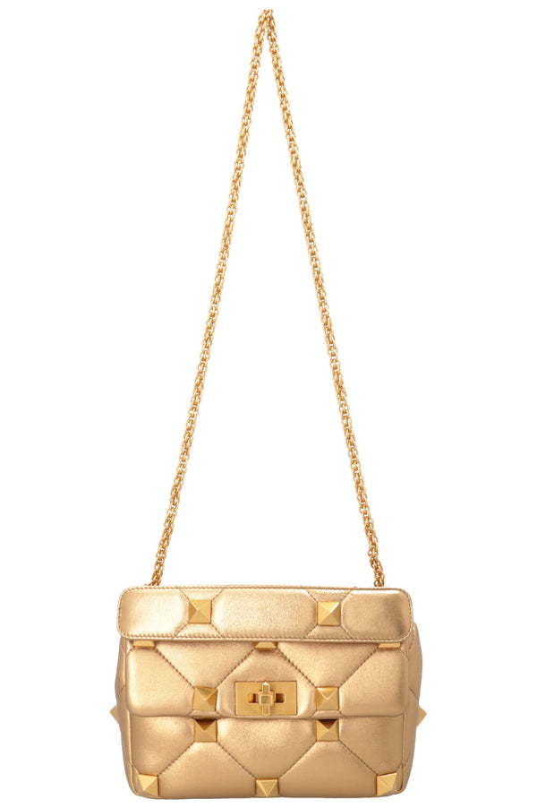 VALENTINO Small Roman Stud Top Handle Bag Gold