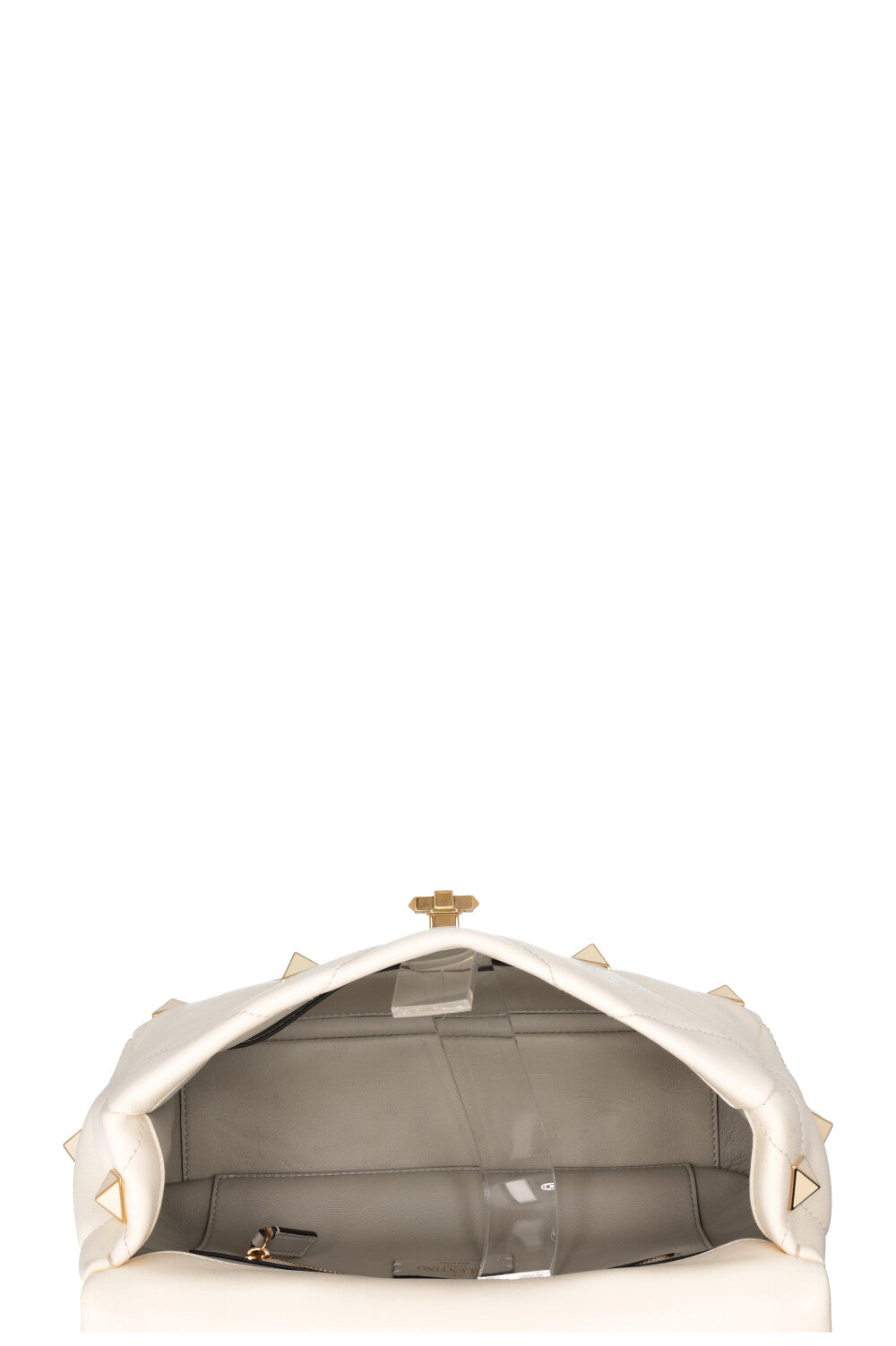VALENTINO Medium Roman Stud Top Handle Bag Ivory