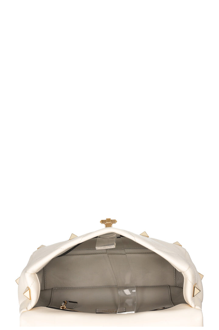 VALENTINO Medium Roman Stud Top Handle Bag Ivory
