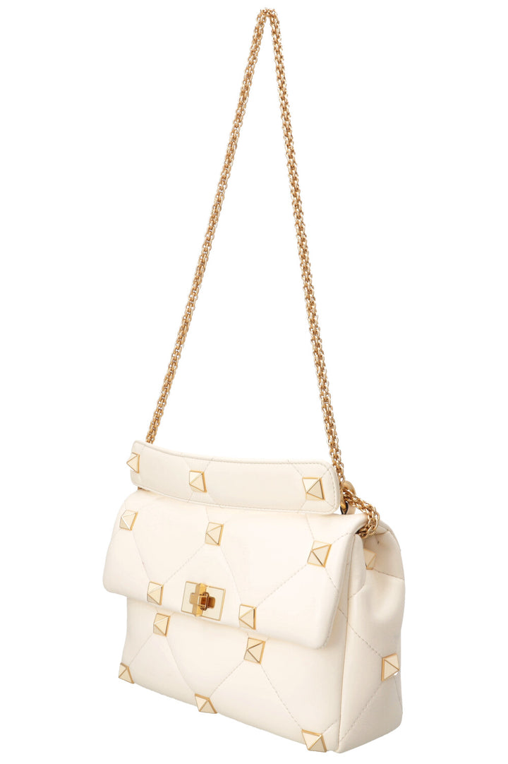 VALENTINO Medium Roman Stud Top Handle Bag Ivory