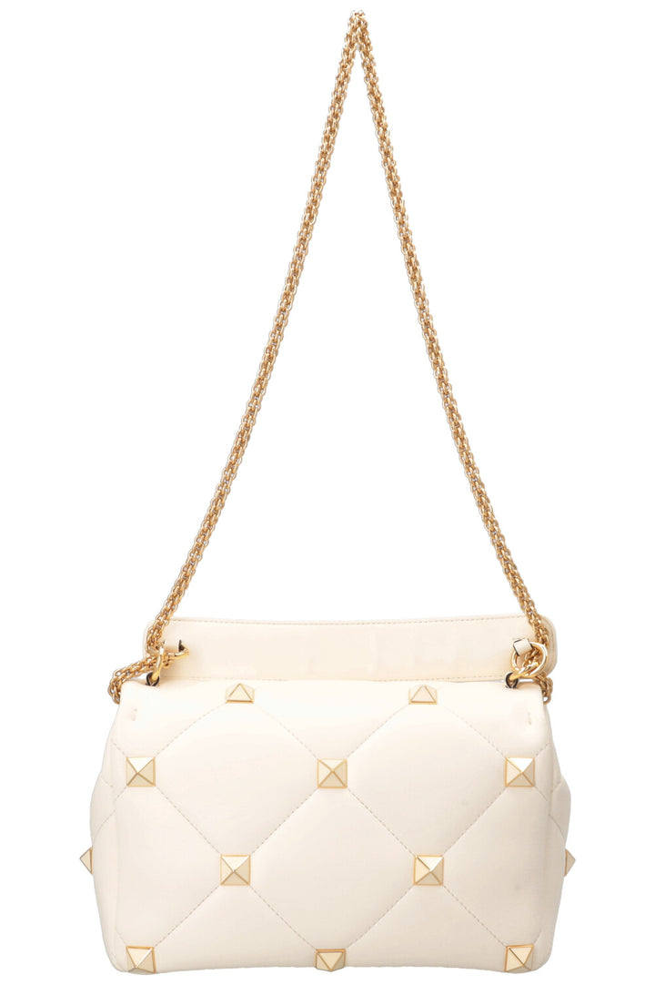 VALENTINO Medium Roman Stud Top Handle Bag Ivory