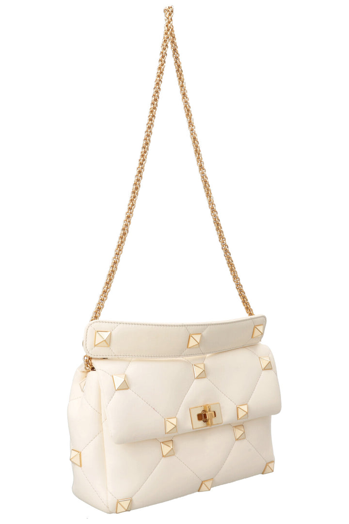 VALENTINO Medium Roman Stud Top Handle Bag Ivory