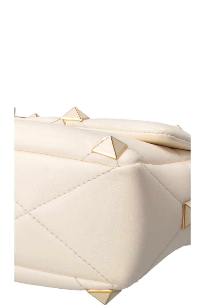 VALENTINO Medium Roman Stud Top Handle Bag Ivory