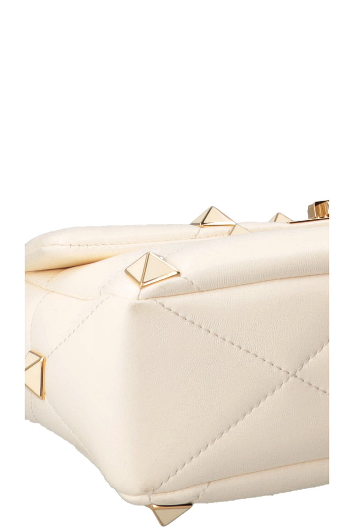 VALENTINO Medium Roman Stud Top Handle Bag Ivory