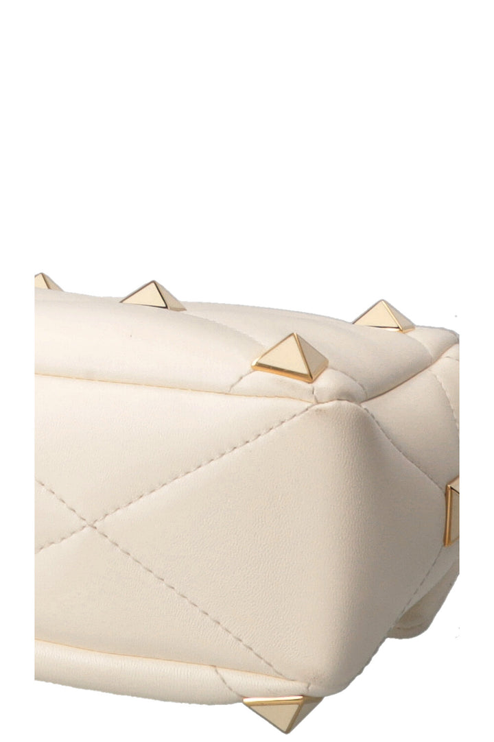 VALENTINO Medium Roman Stud Top Handle Bag Ivory