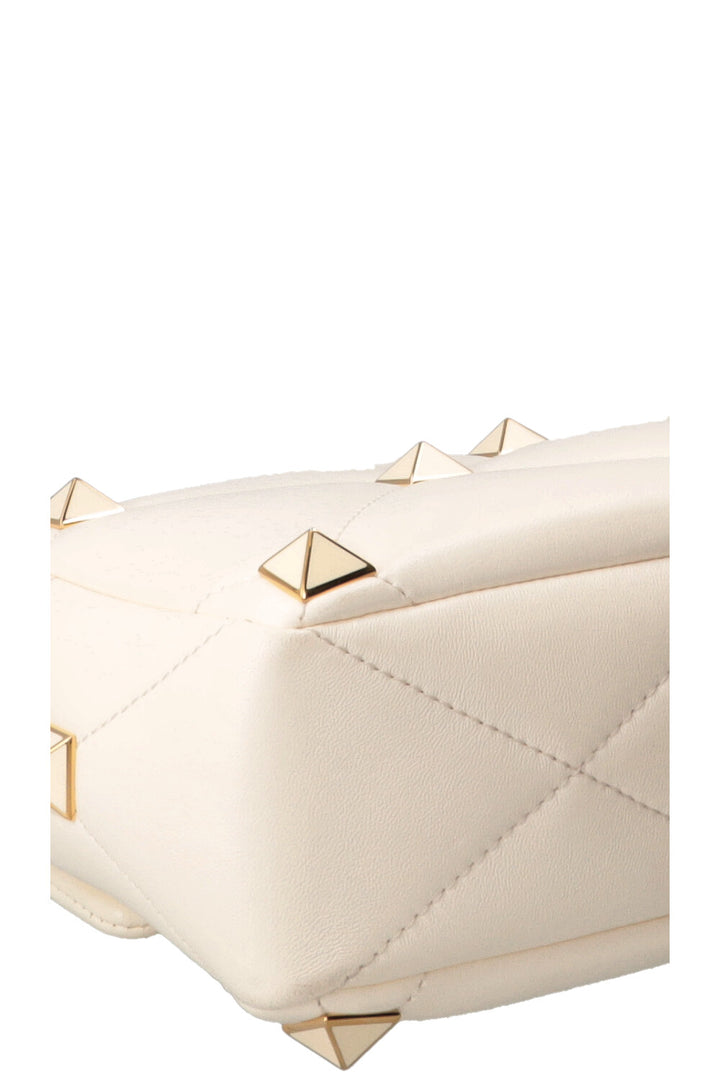 VALENTINO Medium Roman Stud Top Handle Bag Ivory