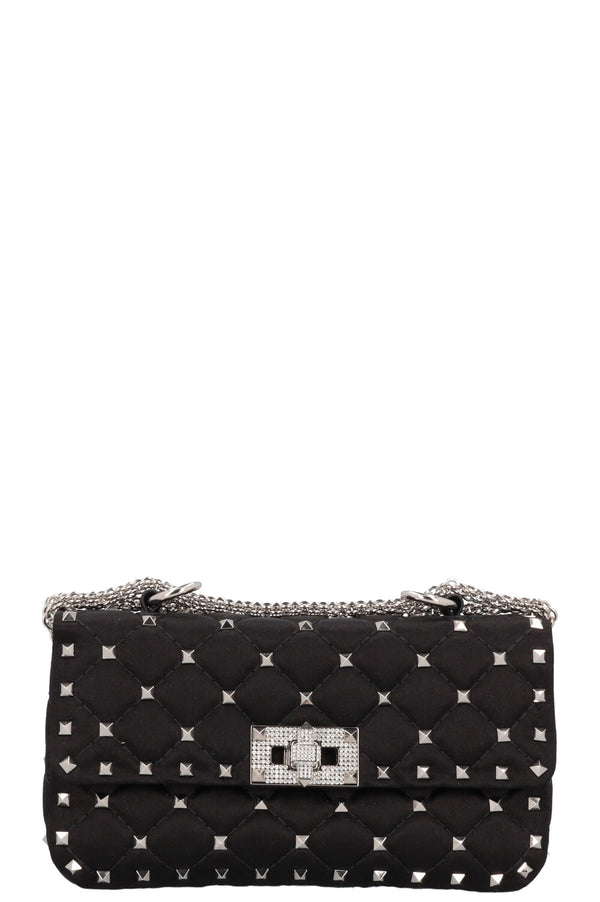 VALENTINO Small Rockstud Spike Bag Silk Crystals Black