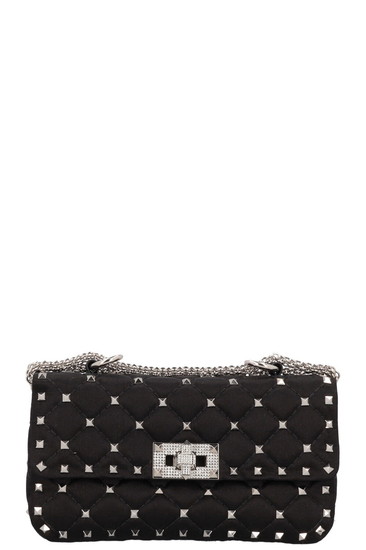 VALENTINO Small Rockstud Spike Bag Silk Crystals Black