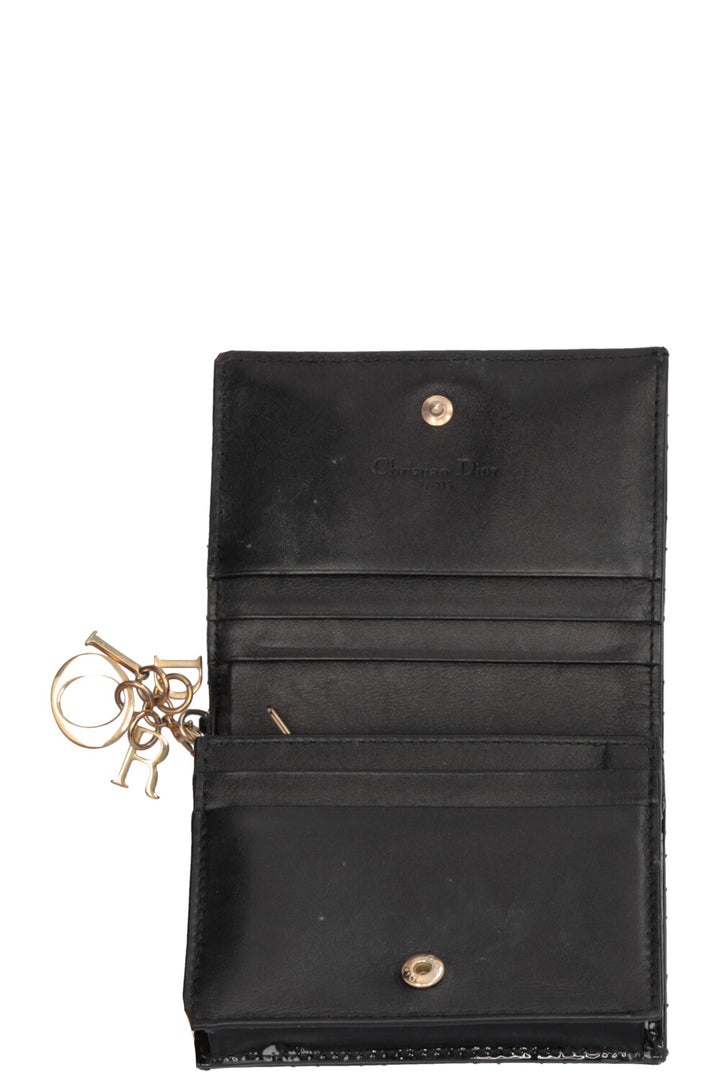 CHRISTIAN DIOR Lady Dior Wallet Patent Black