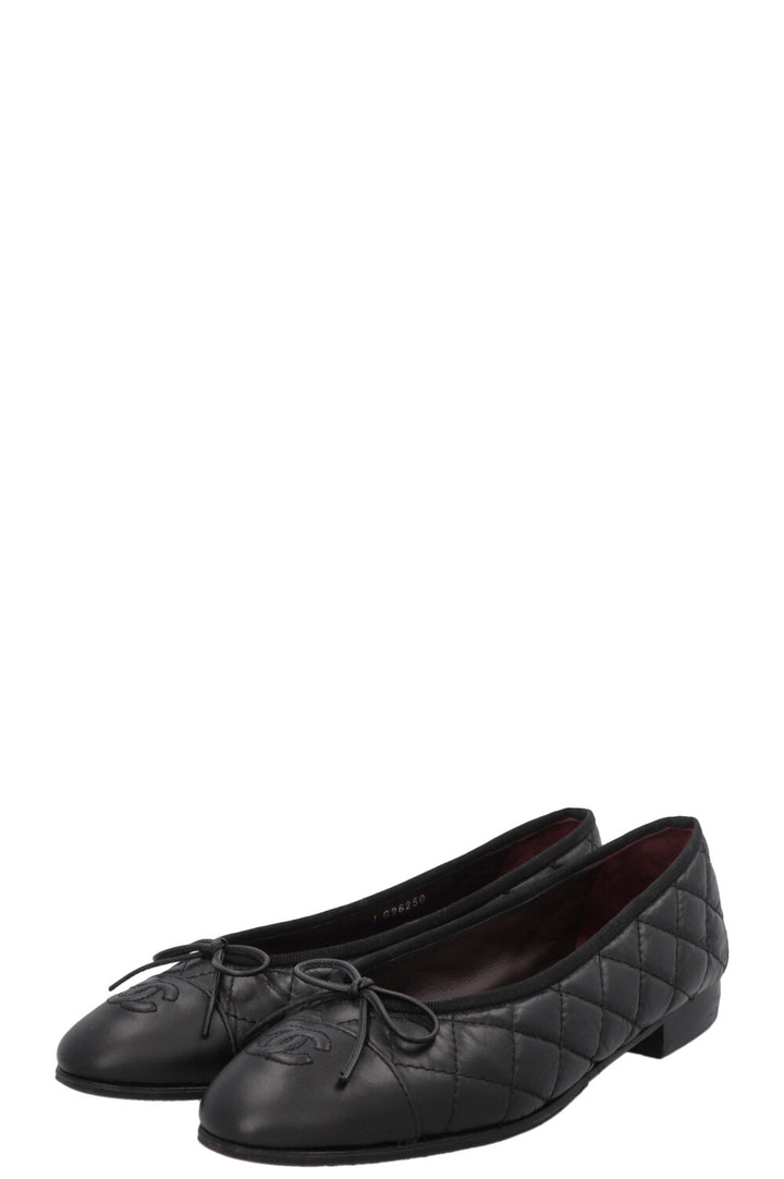CHANEL Quilted CC Ballet Flats Black