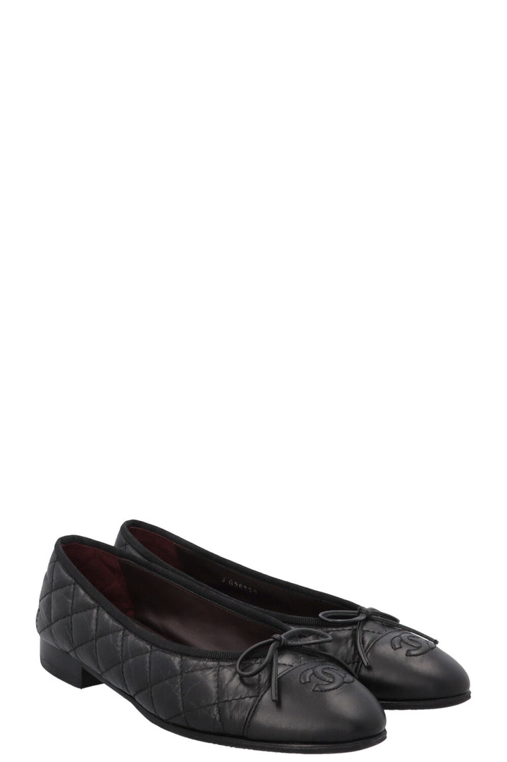 CHANEL Quilted CC Ballet Flats Black