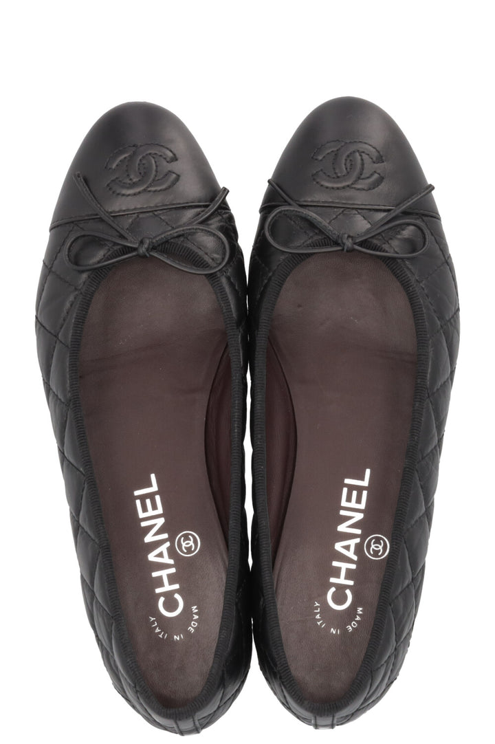 CHANEL Quilted CC Ballet Flats Black