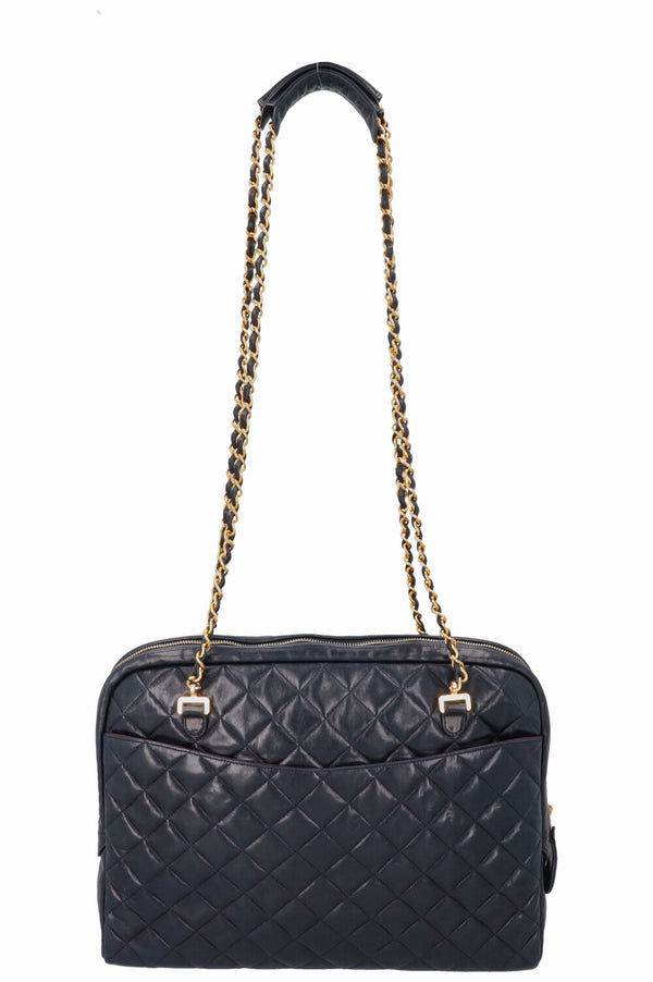 CHANEL Quilted Messenger Bag Blue
