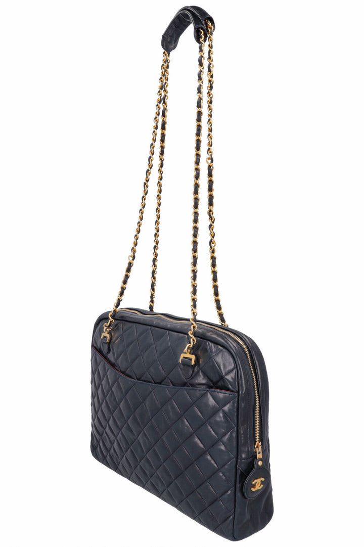 CHANEL Quilted Messenger Bag Blue