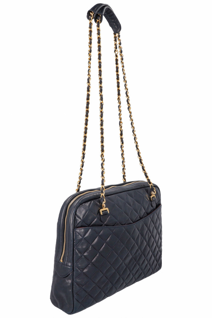CHANEL Quilted Messenger Bag Blue