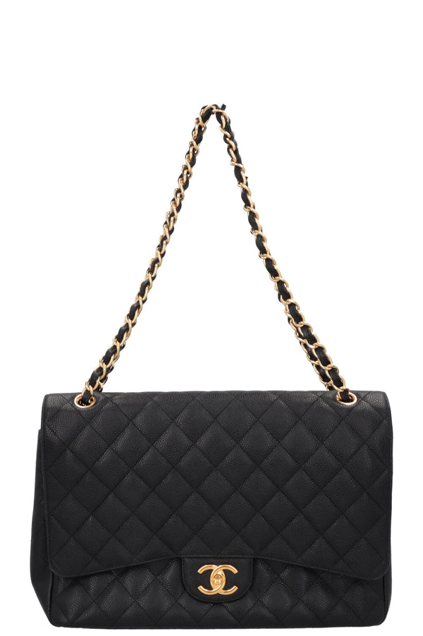 CHANEL Maxi Sac Double Rabat Noir Caviar