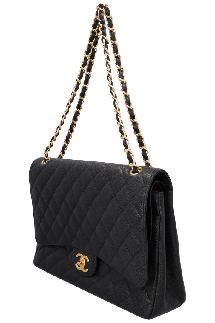 CHANEL Maxi Double Flap Bag Caviar Black