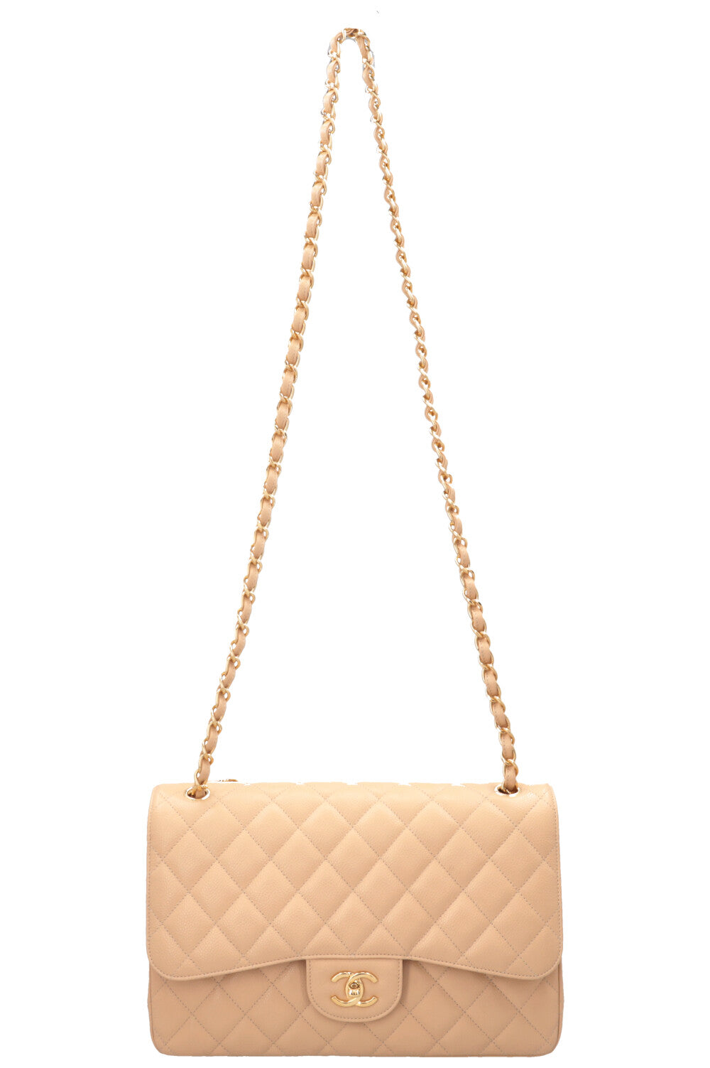 CHANEL Large Double Flap Bag Caviar Beige