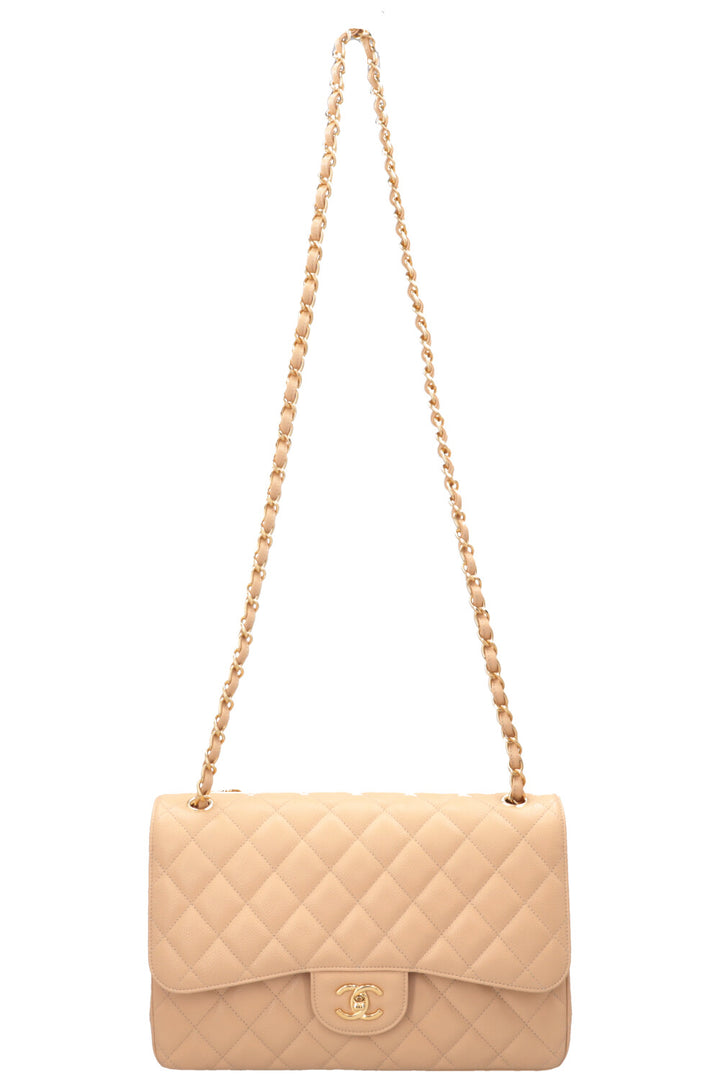 CHANEL Large Double Flap Bag Caviar Beige