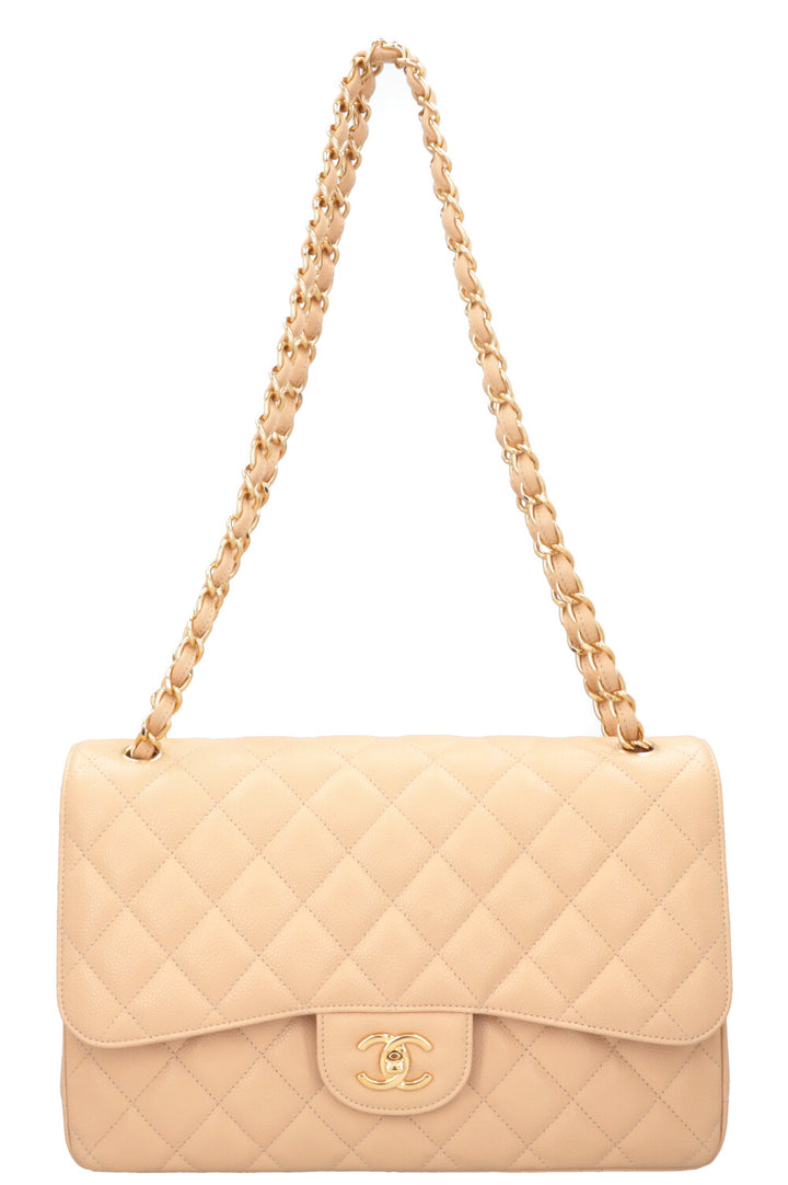 CHANEL Large Double Flap Bag Caviar Beige