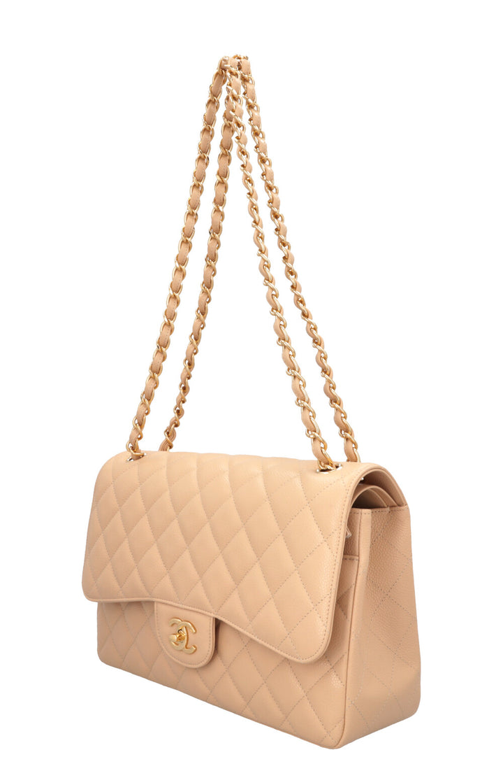 CHANEL Large Double Flap Bag Caviar Beige