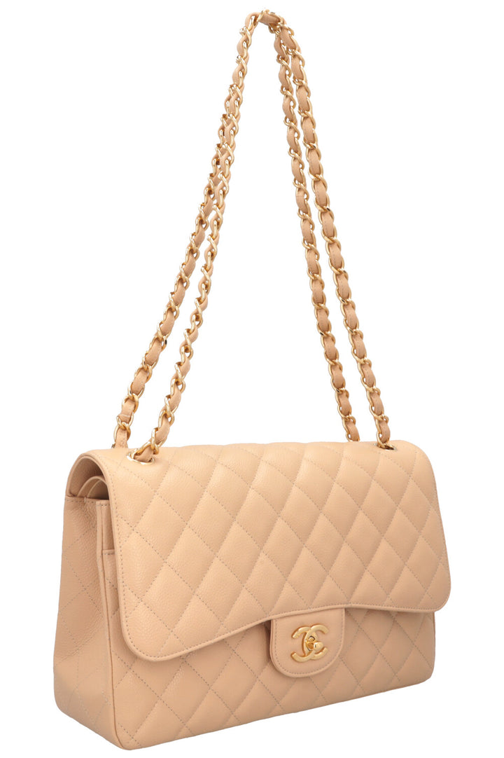 CHANEL Large Double Flap Bag Caviar Beige