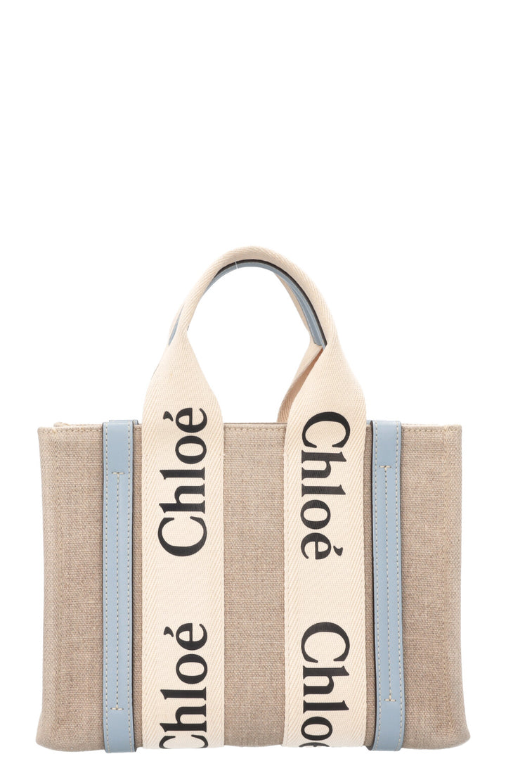 CHLOÉ Small Woody Tote Bag Canvas Blue