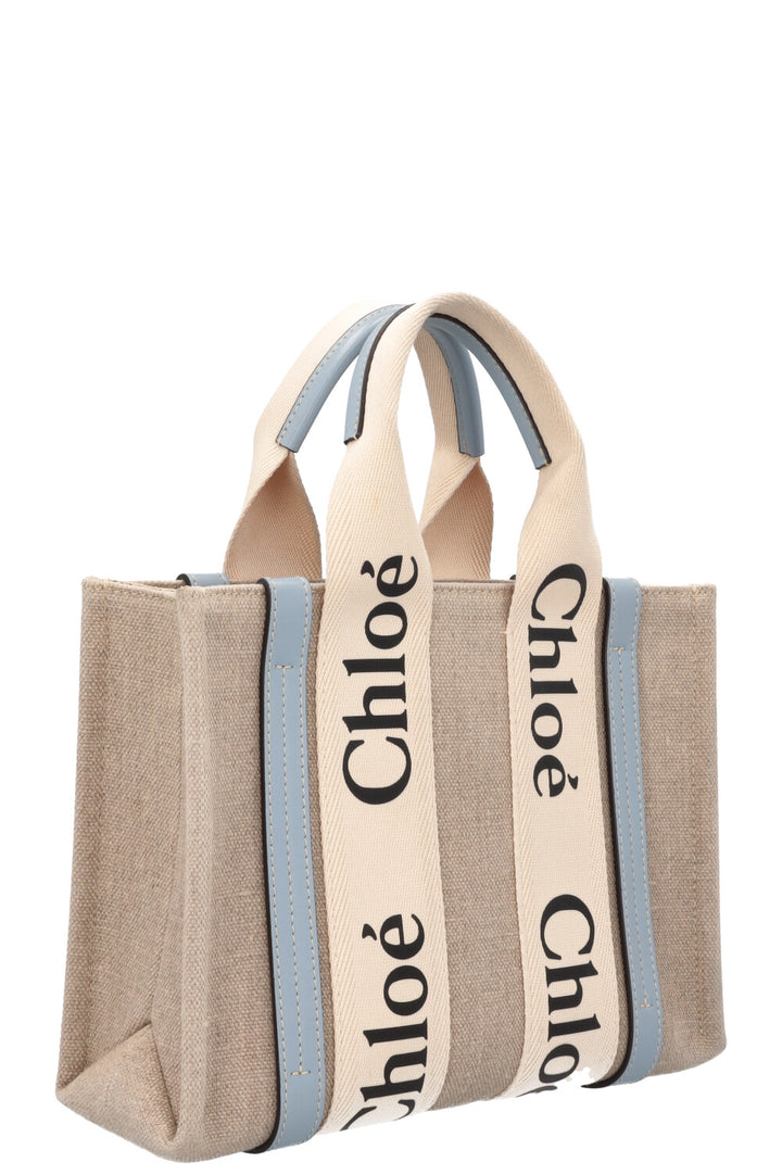 CHLOÉ Small Woody Tote Bag Canvas Blue