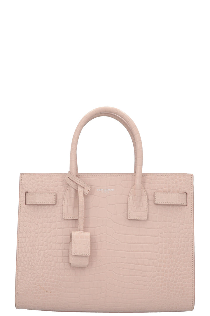 SAINT LAURENT Small Sac de Jour Croco Embossed Nude