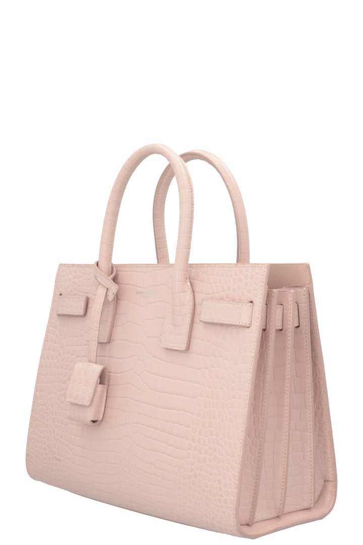 SAINT LAURENT Small Sac de Jour Croco Embossed Nude