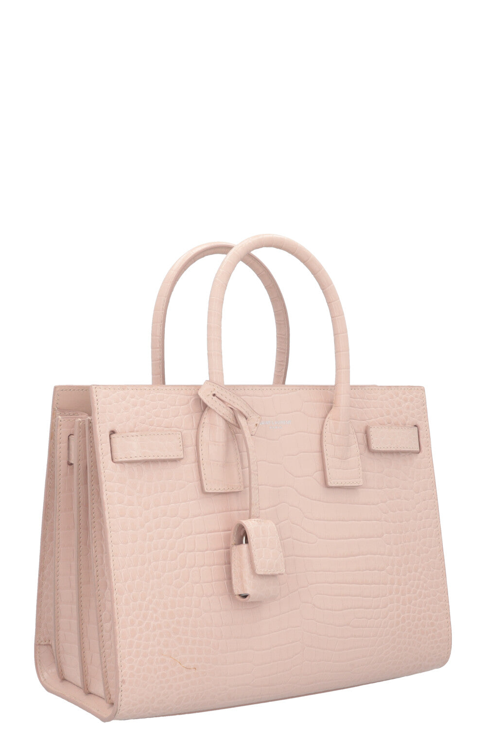 SAINT LAURENT Small Sac de Jour Croco Embossed Nude