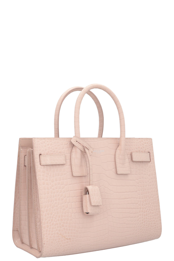SAINT LAURENT Small Sac de Jour Croco Embossed Nude