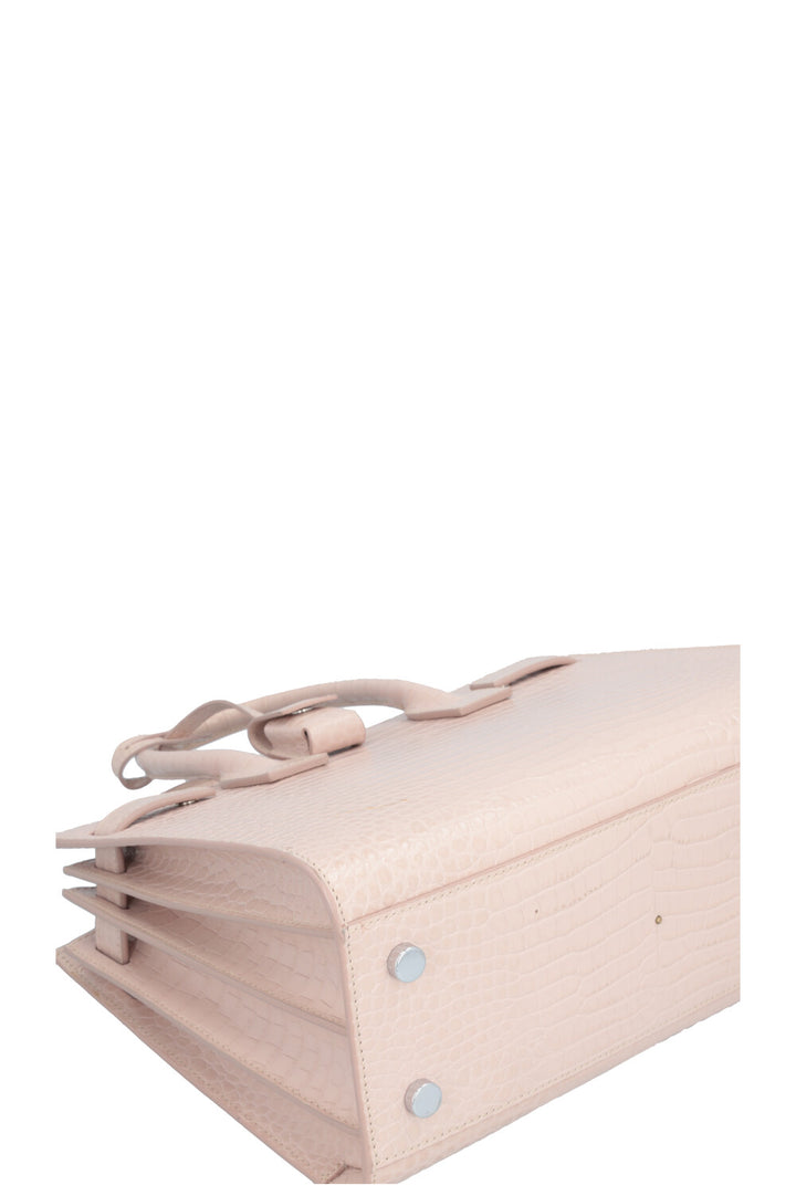 SAINT LAURENT Small Sac de Jour Croco Embossed Nude