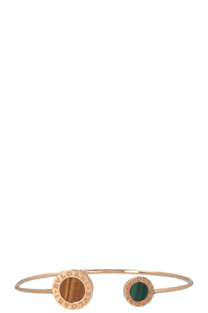 Manchette BVLGARI Flip en or rose 18 carats et œil de tigre en malachite