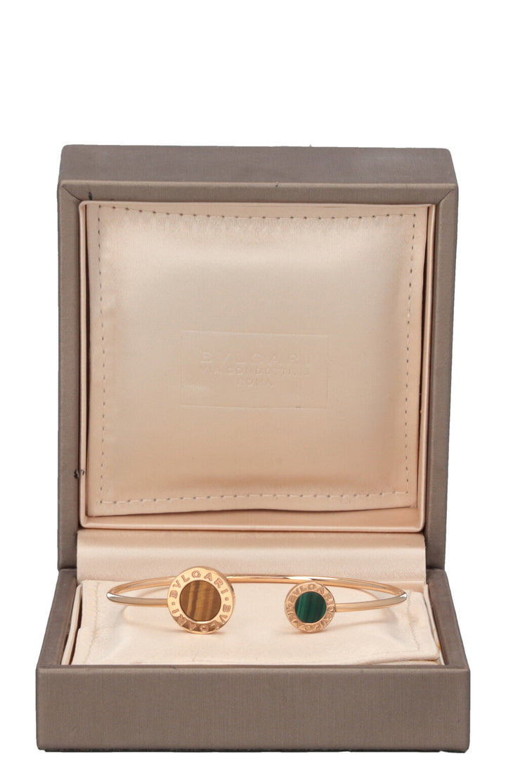 Manchette BVLGARI Flip en or rose 18 carats et œil de tigre en malachite