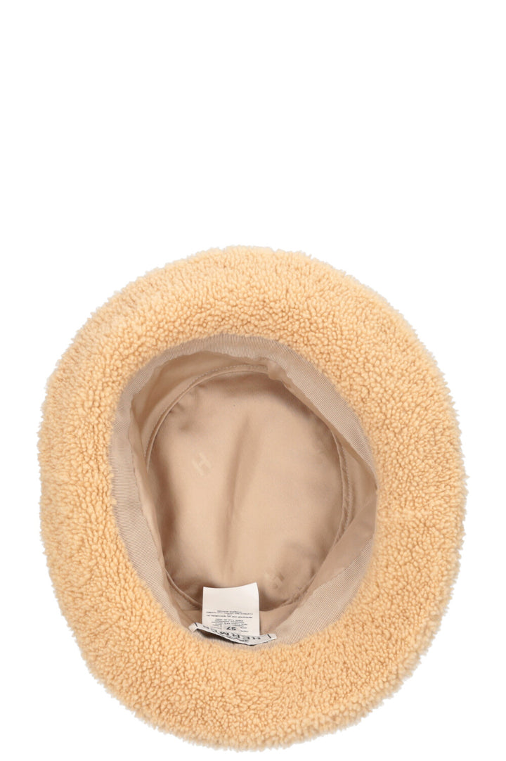 HERMÈS Shearling Bucket Hat Beige
