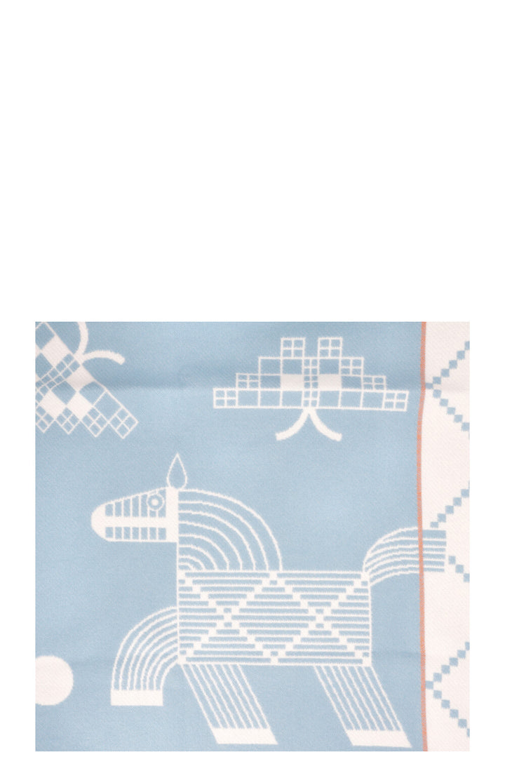 HERMÈS Avalon Animaux Plaid Wool Light Blue
