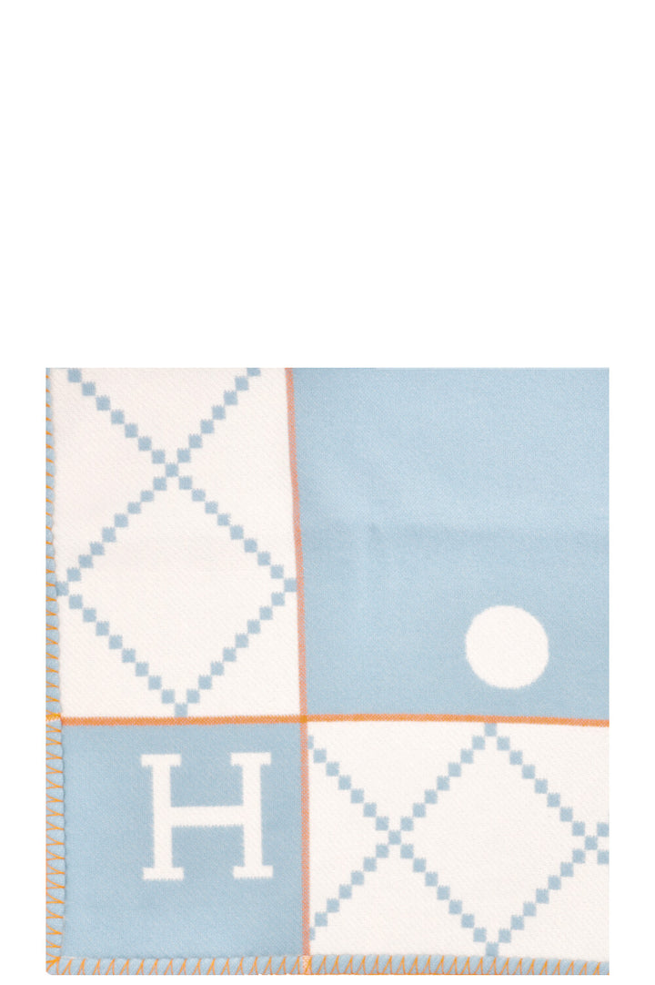 HERMÈS Avalon Animaux Plaid Wool Light Blue